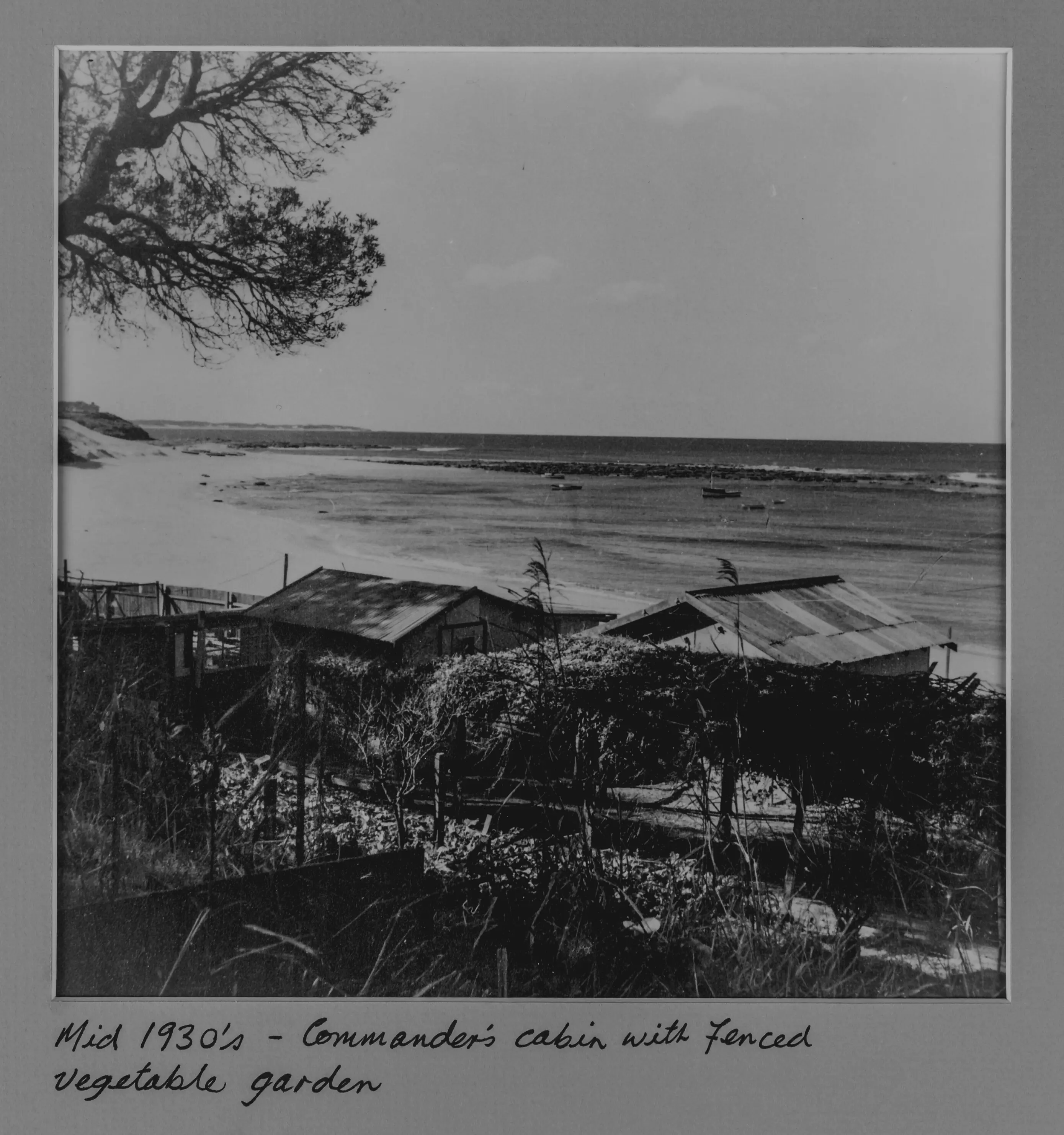 Caretaker's cabin with fenced vegetable garden circa 1930s
