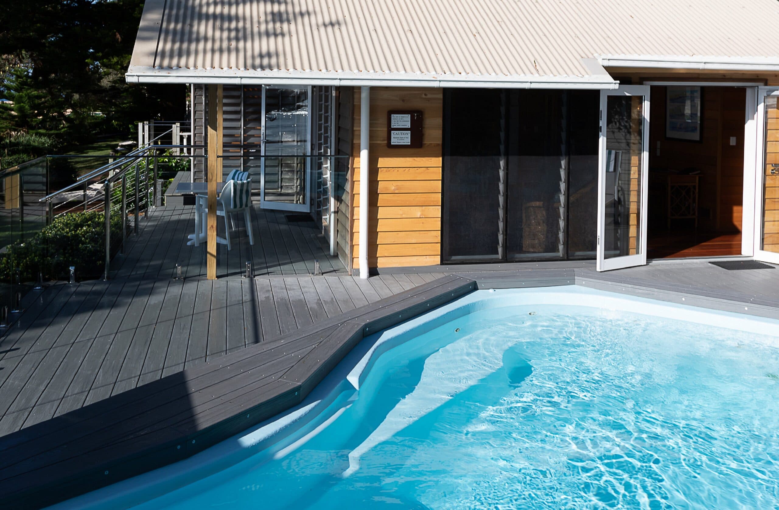 Deck with private heated swimming pool
